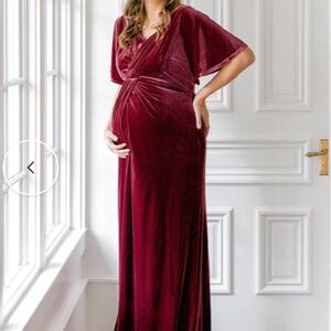 Revelry Gwen Maternity Velvet Maxi Dress in Terracotta, size 14